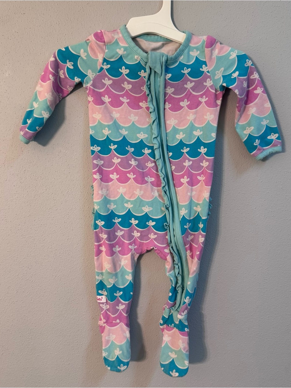 RuffleButts Baby Girls Mermaid Scale Footed Sleeper Pink Purple‎ Aqua 3-6M